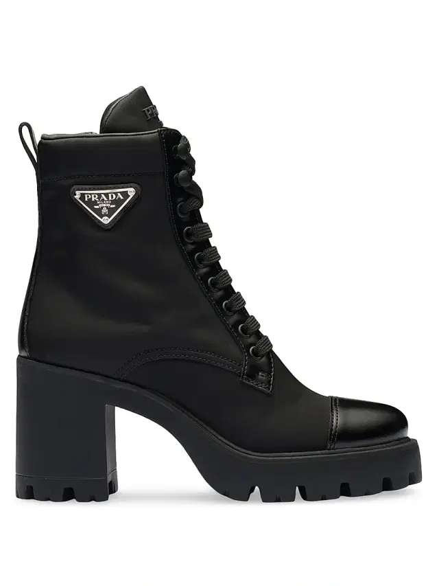 Women's Re-Nylon and Leather Booties - Black