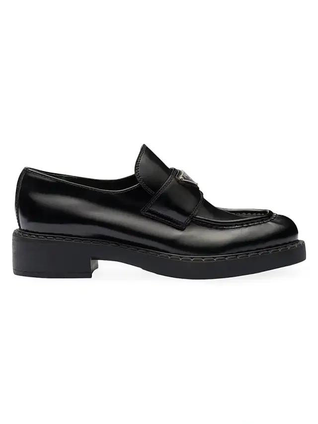 Women's Chocolate Brushed Leather Loafers - Black