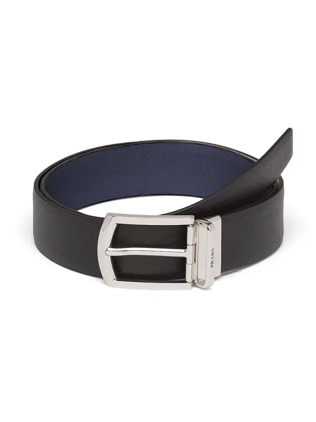 Prada Men's Reversible Saffiano Leather Belt - Black Blue