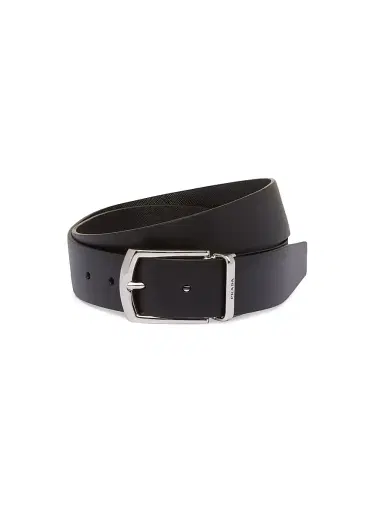 Prada Men's Reversible Saffiano And Leather Belt - Black | Thumbnail 1