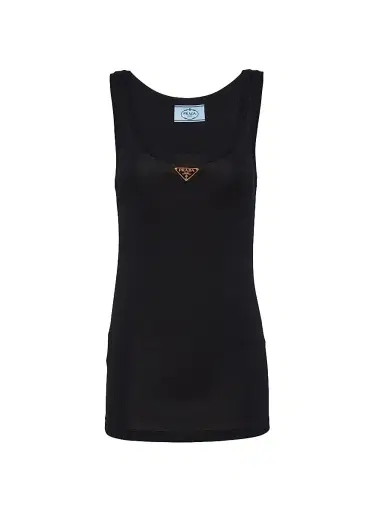 Prada Women's Ribbed Knit Jersey Tank Top - Black | Thumbnail 1