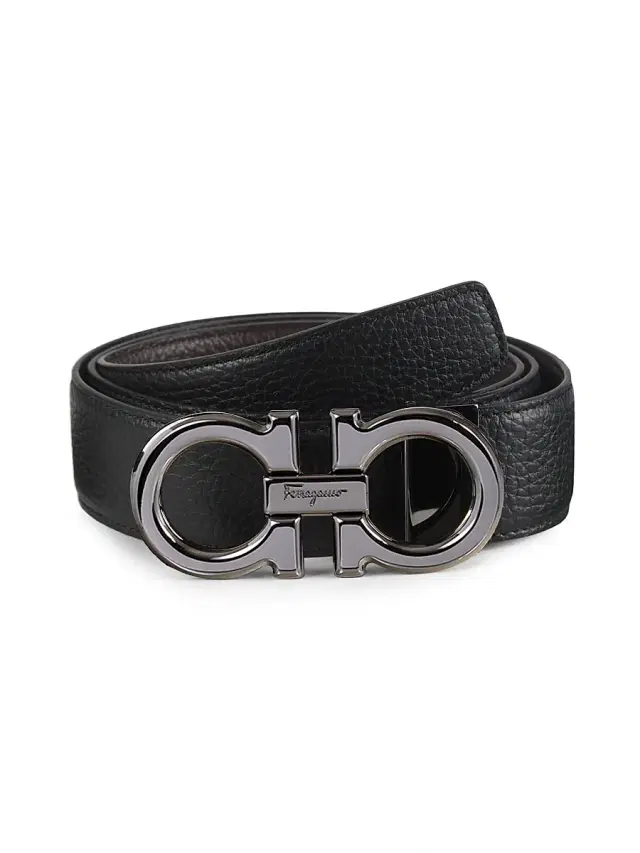 Men's Double Gancini Buckle Adjustable Cut-to-Size Reversible Belt - Nero Hickory Men's Double Gancini Buckle Adjustable Cut-to-Size Reversible Belt - Nero Hickory