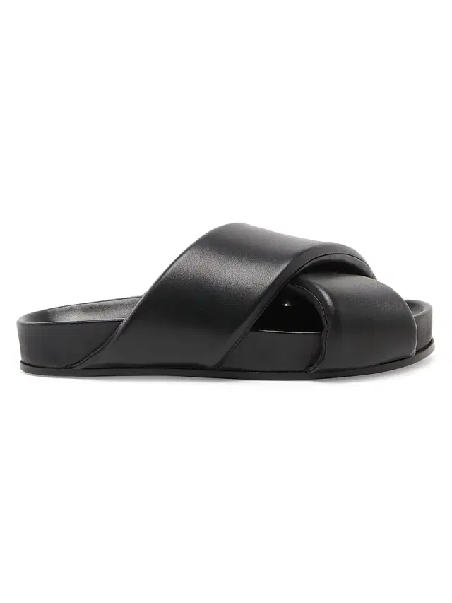 Men's Leather Slide Sandals - Black