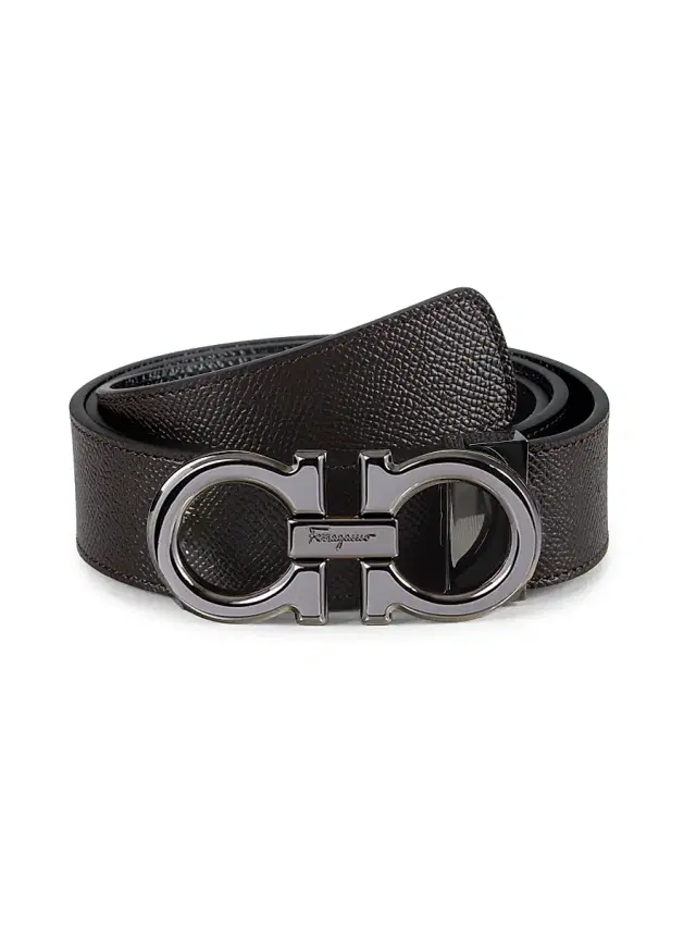 FERRAGAMO Men's Gancini Adjustable Cut-to-Size Reversible Leather Belt - Black Brown