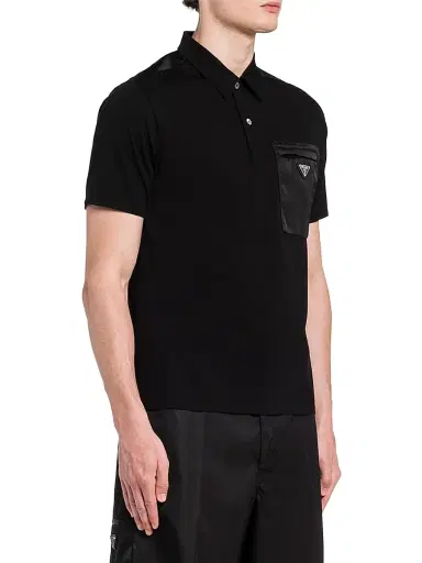 Prada Men's Stretch Cotton Polo Shirt with Nylon Details - Black - Size Medium | Thumbnail 3 Prada Men's Stretch Cotton Polo Shirt with Nylon Details - Black - Size Medium | Thumbnail 3