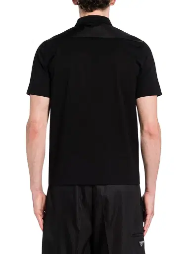 Prada Men's Stretch Cotton Polo Shirt with Nylon Details - Black - Size Medium | Thumbnail 4 Prada Men's Stretch Cotton Polo Shirt with Nylon Details - Black - Size Medium | Thumbnail 4