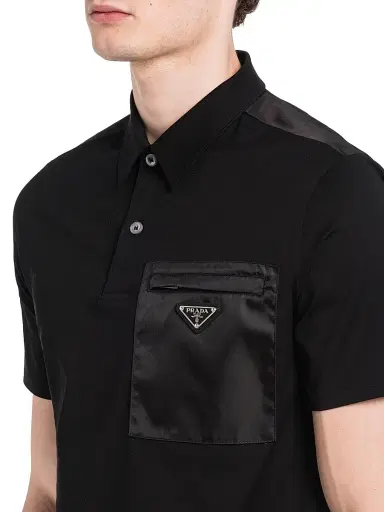Prada Men's Stretch Cotton Polo Shirt with Nylon Details - Black - Size Medium | Thumbnail 5 Prada Men's Stretch Cotton Polo Shirt with Nylon Details - Black - Size Medium | Thumbnail 5