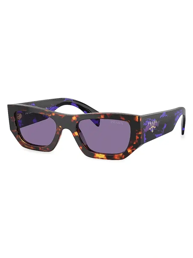 Men's 0PR A01S 53MM Pillow Sunglasses - Purple Havana Brown