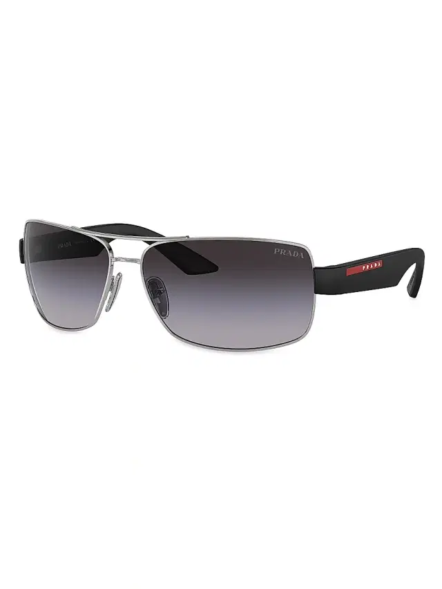 Prada Linea Rossa Men's 65MM 50ZS Pillow Sunglasses - Silver Smoke Gradient
