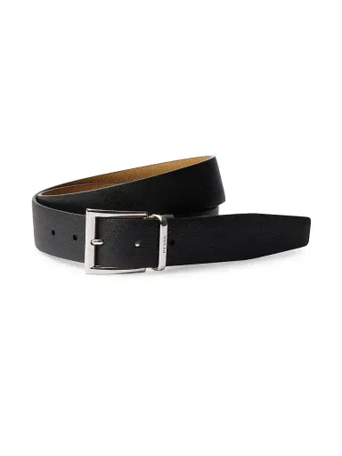 Prada Men's Saffiano Leather Reversible Belt - Black Reddish Brown | Thumbnail 2