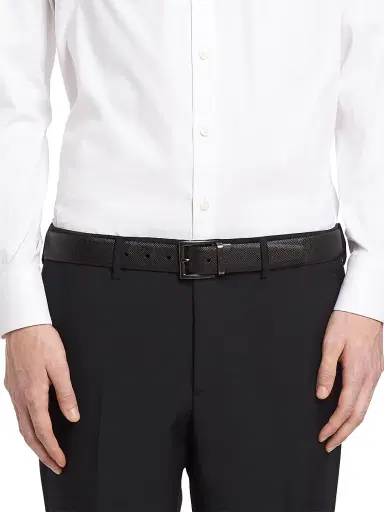 Prada Men's Saffiano Leather Reversible Belt - Black Reddish Brown | Thumbnail 8