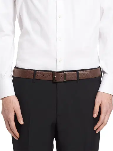 Prada Men's Saffiano Leather Reversible Belt - Black Reddish Brown | Thumbnail 9