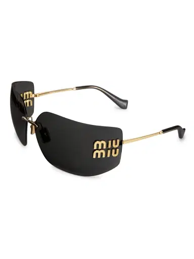 Miu Miu Women's 80MM Shield Sunglasses - Gold Dark Grey | Thumbnail 3 Miu Miu Women's 80MM Shield Sunglasses - Gold Dark Grey | Thumbnail 3