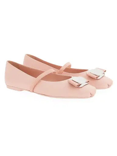FERRAGAMO Women's Zina Leather Ballet Flats - Pink | Thumbnail 2 FERRAGAMO Women's Zina Leather Ballet Flats - Pink | Thumbnail 2