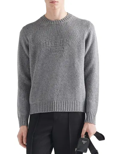 Prada Men's Wool And Cashmere Crewneck Sweater - Grey | Thumbnail 2