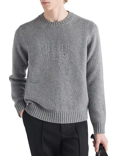 Prada Men's Wool And Cashmere Crewneck Sweater - Grey | Thumbnail 4