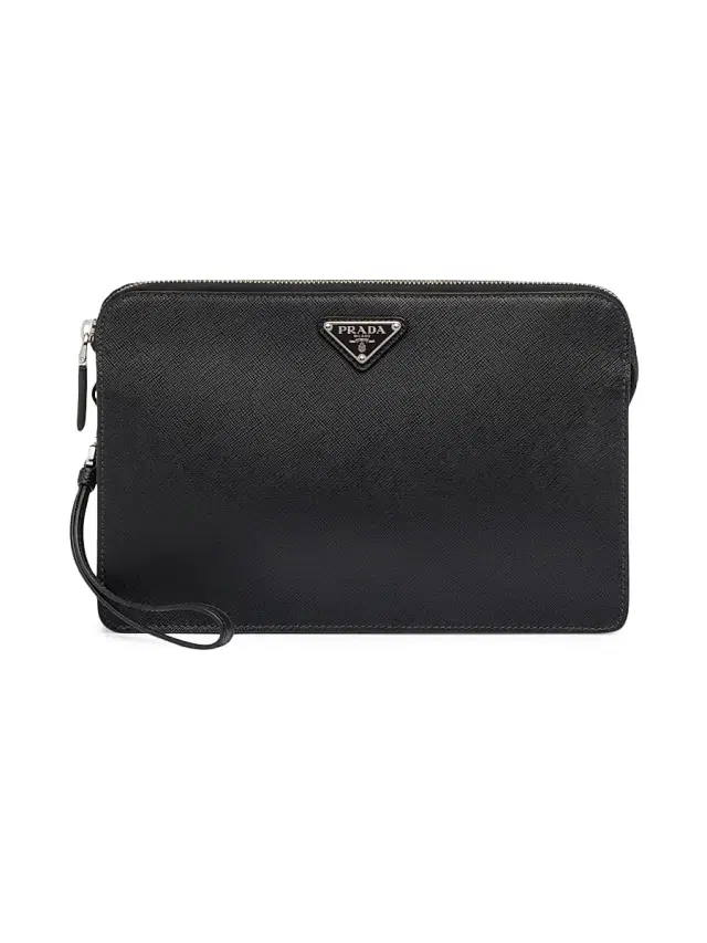 Men's Saffiano Leather Pouch - White