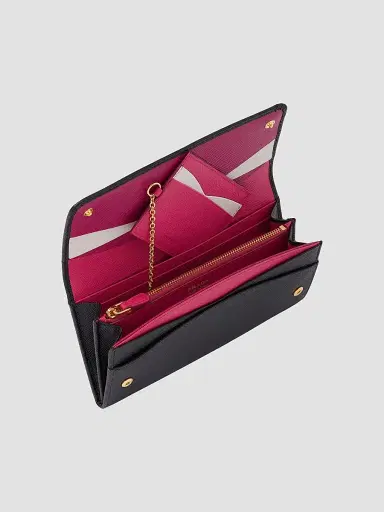 Prada Women's Large Saffiano Leather Wallet - Black Pink | Thumbnail 4