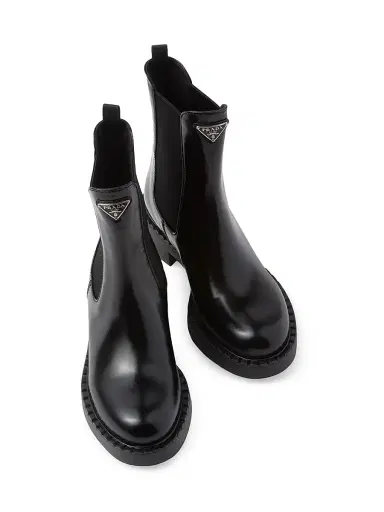 Prada Women's Brushed Leather Booties - Black | Thumbnail 3 Prada Women's Brushed Leather Booties - Black | Thumbnail 3