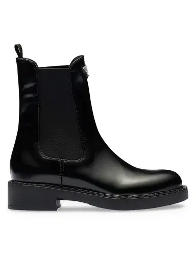 Prada Women's Brushed Leather Booties - Black | Thumbnail 1 Prada Women's Brushed Leather Booties - Black | Thumbnail 1