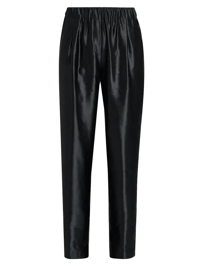 Women's Satin Linen-Silk Pants - Black