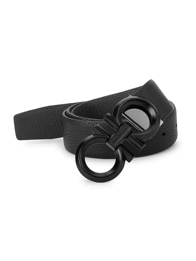 Men's Logo Cut-to-Size Reversible Leather Belt - Black