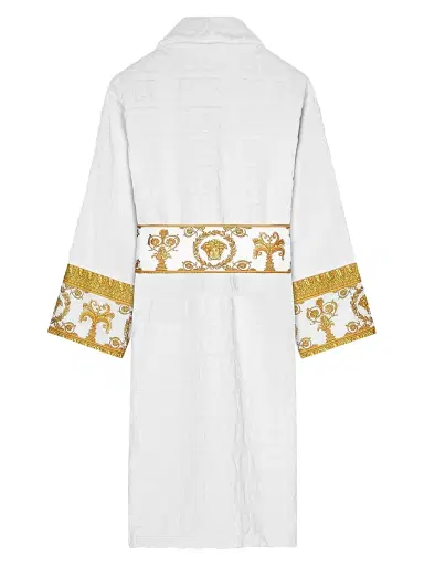Versace Men's Logo Baroque Bathrobe - White | Thumbnail 2 Versace Men's Logo Baroque Bathrobe - White | Thumbnail 2