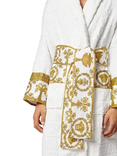 Versace Men's Logo Baroque Bathrobe - White | Thumbnail 3 Versace Men's Logo Baroque Bathrobe - White | Thumbnail 3