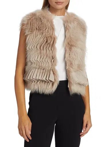 Giorgio Armani Women's Pleated & Dyed Shearling Vest - Light Walnut - Size 4 | Thumbnail 3 Giorgio Armani Women's Pleated & Dyed Shearling Vest - Light Walnut - Size 4 | Thumbnail 3