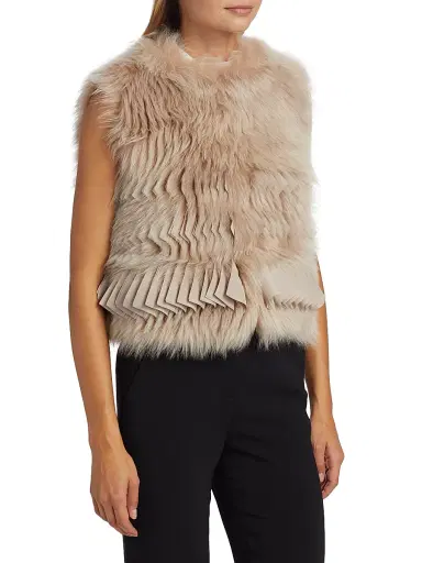 Giorgio Armani Women's Pleated & Dyed Shearling Vest - Light Walnut - Size 4 | Thumbnail 4 Giorgio Armani Women's Pleated & Dyed Shearling Vest - Light Walnut - Size 4 | Thumbnail 4