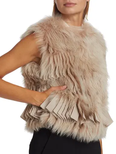 Giorgio Armani Women's Pleated & Dyed Shearling Vest - Light Walnut - Size 4 | Thumbnail 6 Giorgio Armani Women's Pleated & Dyed Shearling Vest - Light Walnut - Size 4 | Thumbnail 6