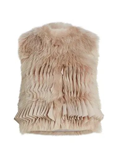 Giorgio Armani Women's Pleated & Dyed Shearling Vest - Light Walnut - Size 4 | Thumbnail 1 Giorgio Armani Women's Pleated & Dyed Shearling Vest - Light Walnut - Size 4 | Thumbnail 1