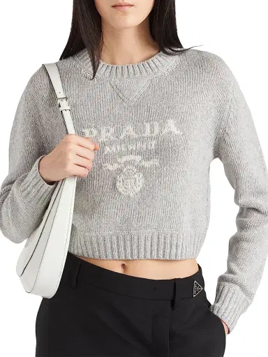 Prada Women's Wool and Cashmere Crewneck Sweater - Grey - Size 10 | Thumbnail 4