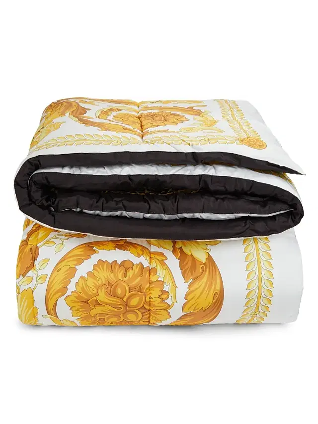 Versace Barocco Reversible King Comforter - White Gold Black King