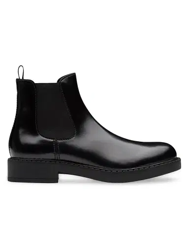 Prada Men's Brushed Leather Chelsea Boots - Black | Thumbnail 2
