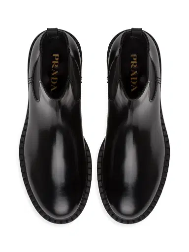 Prada Men's Brushed Leather Chelsea Boots - Black | Thumbnail 4