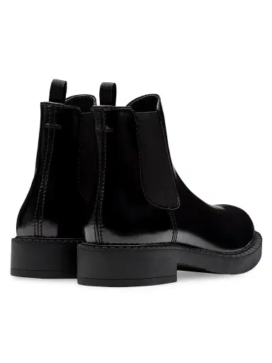 Prada Men's Brushed Leather Chelsea Boots - Black | Thumbnail 5