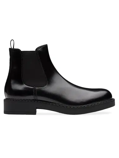 Prada Men's Brushed Leather Chelsea Boots - Black | Thumbnail 1