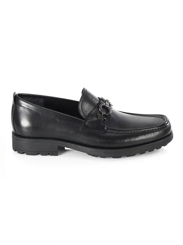 FERRAGAMO Men's David Gancini Bit Leather Loafers - Nero