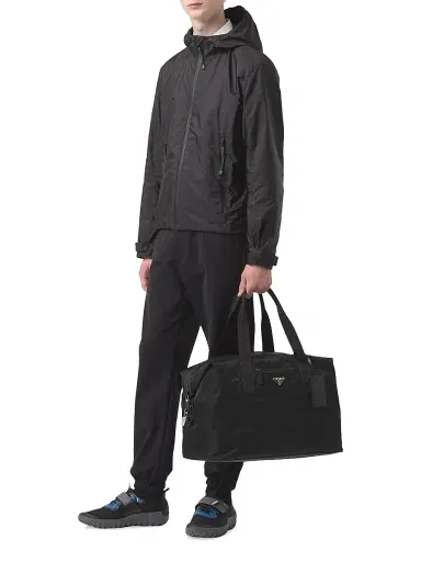 Prada Men's Re-Nylon and Saffiano Leather Duffle Bag - Black | Thumbnail 2 Prada Men's Re-Nylon and Saffiano Leather Duffle Bag - Black | Thumbnail 2