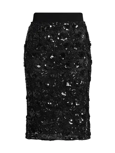 Dolce & Gabbana Women's Floral Paillette Midi-Skirt - Nero | Thumbnail 1 Dolce & Gabbana Women's Floral Paillette Midi-Skirt - Nero | Thumbnail 1