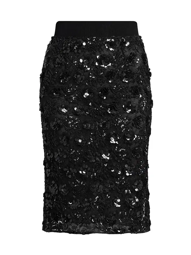 Dolce & Gabbana Women's Floral Paillette Midi-Skirt - Nero