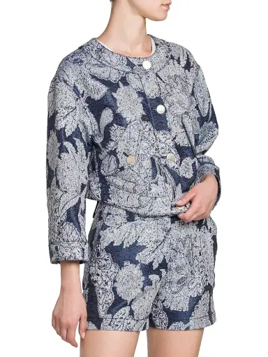 Giorgio Armani Women's Floral Jacquard Cropped Jacket - Navy - Size 2 | Thumbnail 3 Giorgio Armani Women's Floral Jacquard Cropped Jacket - Navy - Size 2 | Thumbnail 3