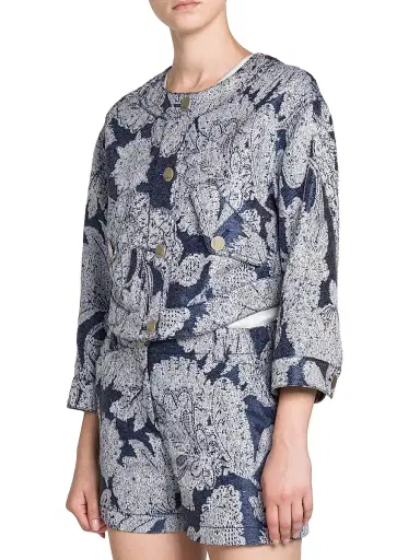 Giorgio Armani Women's Floral Jacquard Cropped Jacket - Navy - Size 2 | Thumbnail 4 Giorgio Armani Women's Floral Jacquard Cropped Jacket - Navy - Size 2 | Thumbnail 4