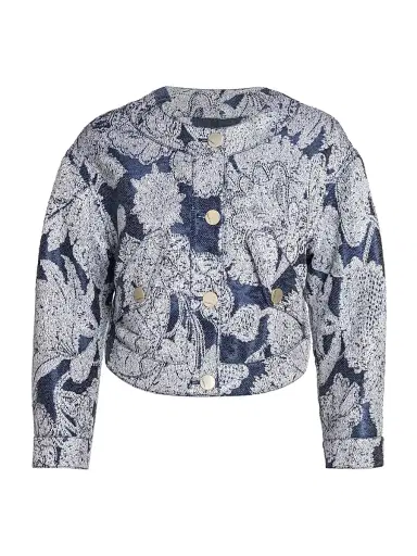 Giorgio Armani Women's Floral Jacquard Cropped Jacket - Navy - Size 2 | Thumbnail 1 Giorgio Armani Women's Floral Jacquard Cropped Jacket - Navy - Size 2 | Thumbnail 1