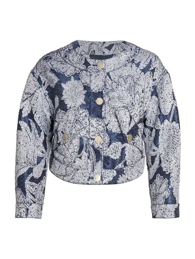Giorgio Armani Women's Floral Jacquard Cropped Jacket - Navy
