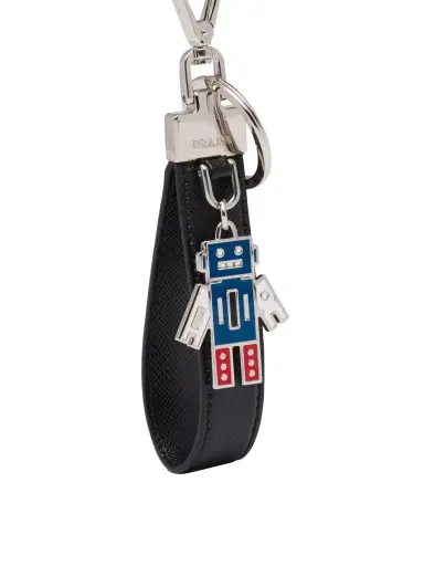 Prada Men's Saffiano Leather Keychain - Black | Thumbnail 1