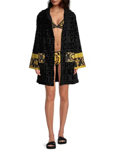 Versace Women's Monogram Bathrobe - Black - Size Medium | Thumbnail 2