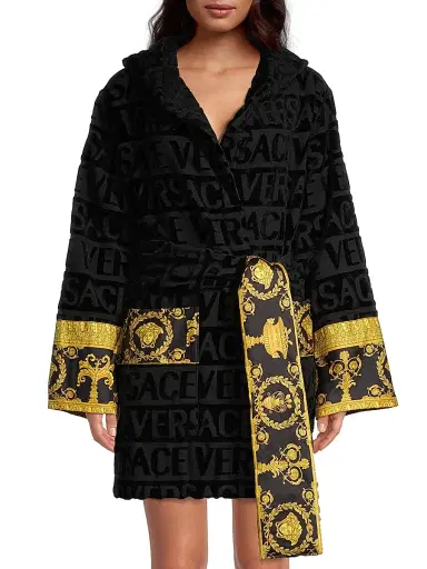 Versace Women's Monogram Bathrobe - Black - Size Medium | Thumbnail 3