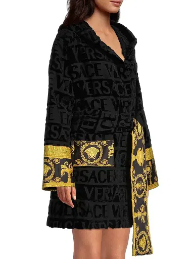 Versace Women's Monogram Bathrobe - Black - Size Medium | Thumbnail 4